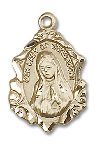 Embellished Our Lady of Guadalupe Medal - 14kt Gold 3/4 x 1/2 Pendant 0822F