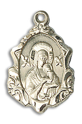 Embellished Our Lady of Perpetual Help Medal - 14kt Gold 3/4 x 1/2 Pendant 0822H