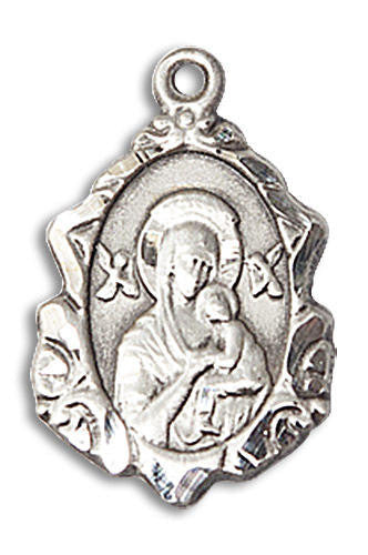 Embellished Our Lady of Perpetual Help Medal - Sterling Silver 3/4 x 1/2 Pendant 0822HSS