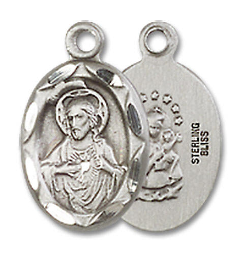 Embellished Scapular Medal Charm - Sterling Silver Oval Pendant 0301SSS