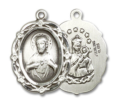Embellished Scapular Medal - Sterling Silver 7/8 x 5/8 Oval Pendant 4146SSS