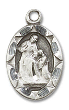 Embellished St. Ann Medal Charm - Sterling Silver Oval Pendant (0301ASS)