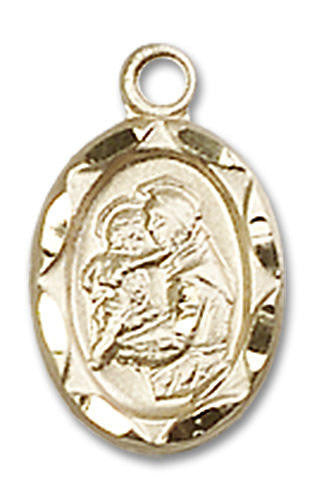 Embellished St Anthony Medal Charm - 14kt Gold Oval Pendant 0301D