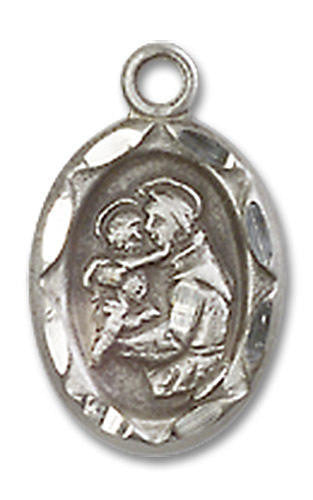 Embellished St Anthony Medal Charm - Sterling Silver Oval Pendant 0301DSS