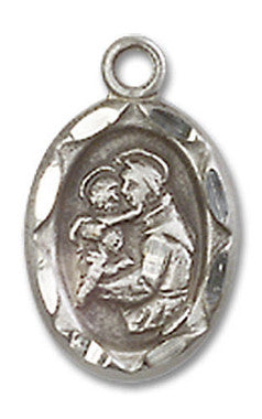 Embellished St. Anthony Medal Charm - Sterling Silver Oval Pendant (0301DSS)