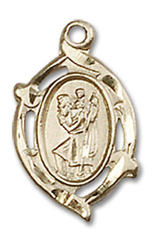 Embellished St Christopher Medal - 14kt Gold 5/8 x 3/8 Oval Pendant 4152C