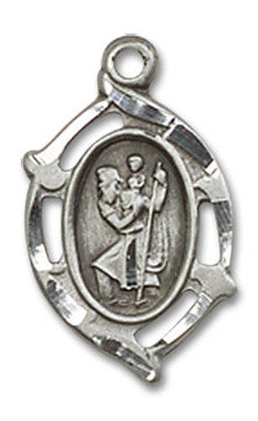 Embellished St. Christopher Medal - Sterling Silver 5/8" x 3/8" Oval Pendant (4152CSS)