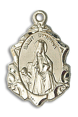 Embellished St Dymphna Medal - 14kt Gold 3/4 x 1/2 Pendant 0822DY