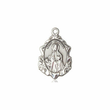 Embellished St. Dymphna Medal - Sterling Silver 3/4" x 1/2" Pendant (0822DYSS)