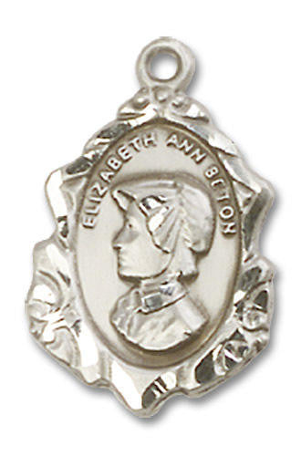 Embellished St Elizabeth Ann Seton Medal - Sterling Silver 3/4 x 1/2 Pendant 0813SS