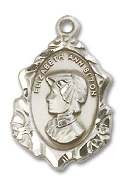 Embellished St. Elizabeth Ann Seton Medal - Sterling Silver 3/4" x 1/2" Pendant (0813SS)