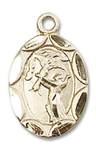 Embellished St Francis Medal Charm - 14kt Gold Oval Pendant 0301FC