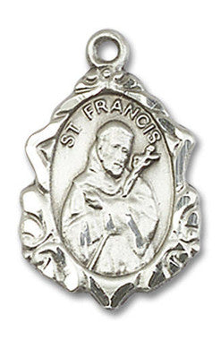 Embellished St. Francis Medal - Sterling Silver 3/4" x 1/2" Pendant (0822FCSS)