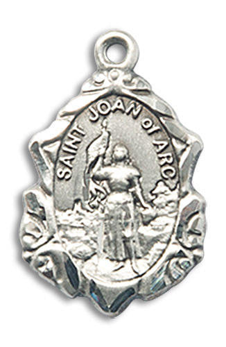 Embellished St Joan of Arc Medal - Sterling Silver 3/4 x 1/2 Pendant 0822JASS