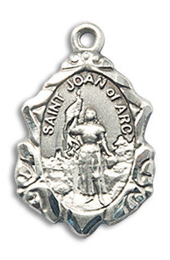 Embellished St. Joan of Arc Medal - Sterling Silver 3/4" x 1/2" Pendant (0822JASS)