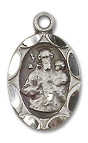 Embellished St Joseph Medal Charm - Sterling Silver Oval Pendant 0301KSS