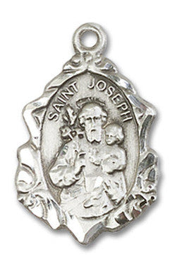 Embellished St. Joseph Medal - Sterling Silver 3/4" x 1/2" Pendant (0822KSS)