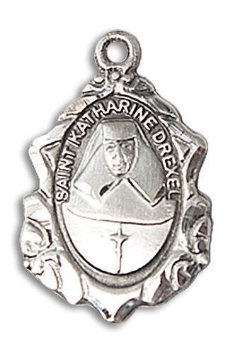 Embellished St Katharine Drexel Medal - Sterling Silver 3/4 x 1/2 Pendant 0822KDSS
