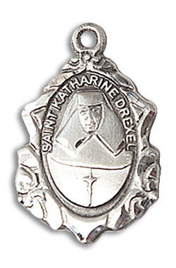 Embellished St. Katharine Drexel Medal - Sterling Silver 3/4" x 1/2" Pendant (0822KDSS)