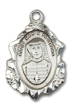 Embellished St. Maria Faustina Medal - Sterling Silver 3/4" x 1/2" Pendant (0822MFSS)