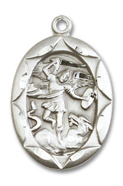 Embellished St. Michael & Guardian Angel Medal - Sterling Silver 1" x 5/8" Oval Pendant (0801RSS)