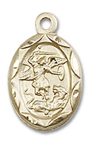 Embellished St Michael Medal Charm - 14kt Gold 1/2 x 1/4 Oval Pendant 0301R
