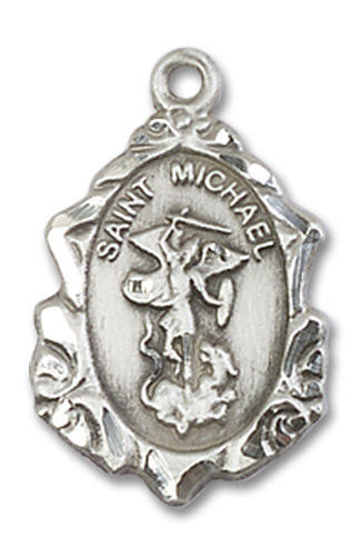 Embellished St Michael Medal - Sterling Silver 3/4 x 1/2 Pendant 0822RSS