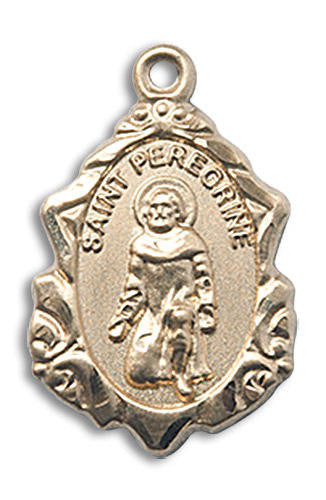 Embellished St Peregrine Medal - 14kt Gold 3/4 x 1/2 Pendant 0822P