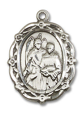Embellished St. Raphael Medal - Sterling Silver 7/8" x 5/8" Oval Pendant (4146RASS)