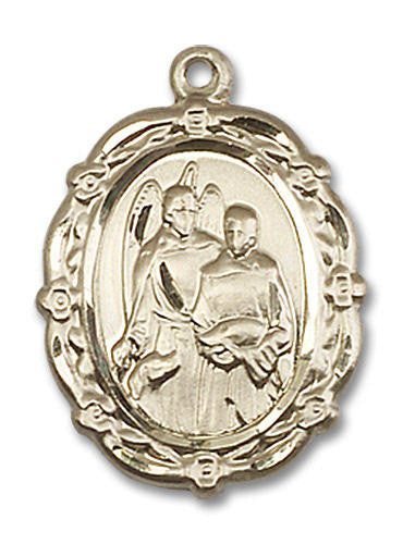 Embellished St Raphael The Archangel Medal - 14kt Gold 7/8 x 5/8 Oval Pendant 4146RA
