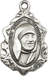 Embellished St Teresa of Calcutta Medal - Sterling Silver 3/4 x 1/2 Pendant 0812SS