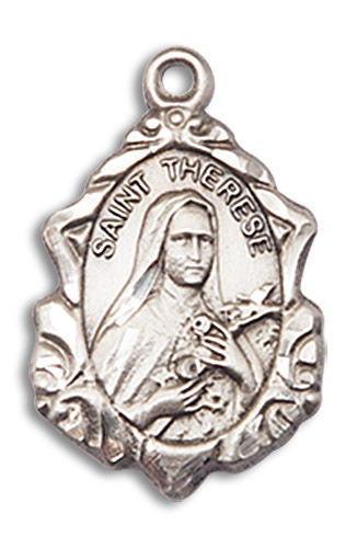 Embellished St Therese of Lisieux Medal - Sterling Silver 7/8 x 1/2 Pendant 0822TESS
