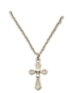 Enamel White Chalice Cross Necklace - Sterling Silver Pendant on 18 Stainless Chain SX8282SH