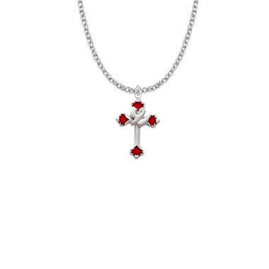 Enameled Red Ends Dove Cross Necklace - Sterling Silver Pendant On 18" Stainless Chain (SX8448SH)