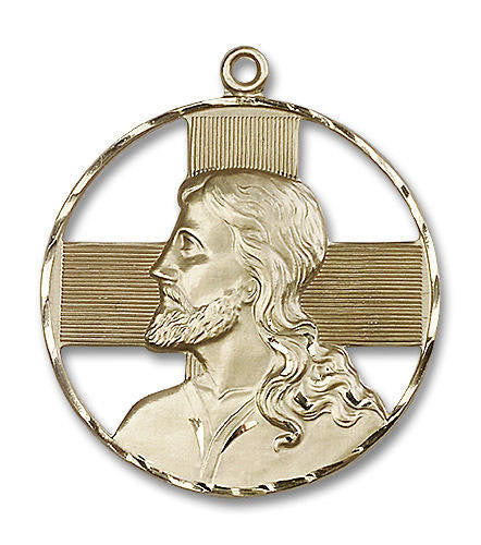 Extra Large Cut Out Head of Christ Pendant - 14kt Gold 1 5/8 x 1 1/2 5848