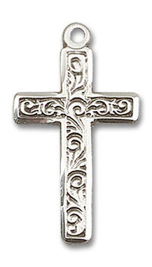 Extra Large Embellished Cross Pendant - Sterling Silver 1 3/8" x 3/4" (0673YSS)