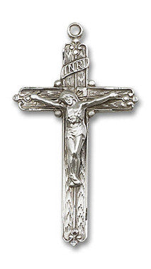 Extra Large Embellished Crucifix Pendant - Sterling Silver 1 3/8" x 3/4" (0655SS)