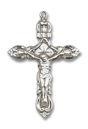 Extra Large Embellished Crucifix Pendant - Sterling Silver 1 7/8 x 1 1/4 0646SS