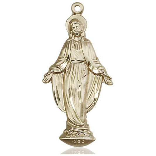 Extra Large Miraculous Mary Figurine Pendant - 14kt Gold 1 3/8 x 5/8 4269