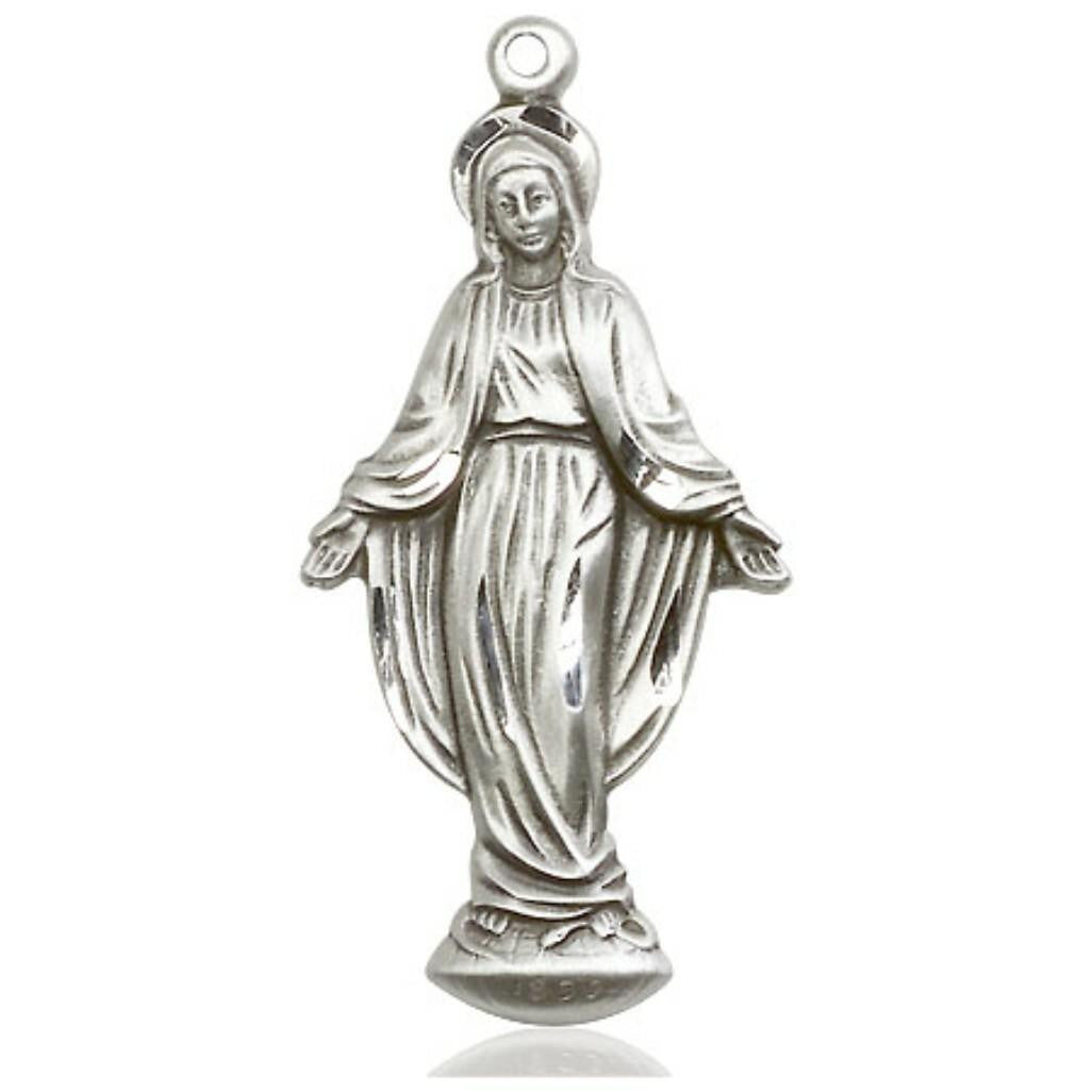 Extra Large Miraculous Mary Figurine Pendant - Sterling Silver 1 3/8 x 5/8 4269SS