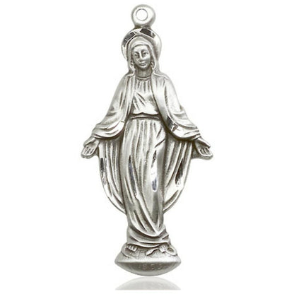 Extra Large Miraculous Mary Figurine Pendant - Sterling Silver 1 3/8 x 5/8 4269SS