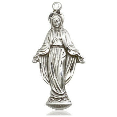Extra Large Miraculous Mary Figurine Pendant - Sterling Silver 1 3/8" x 5/8" (4269SS)