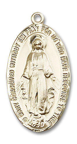 Extra Large Miraculous Medal - 14kt Gold Oval Pendant 0453