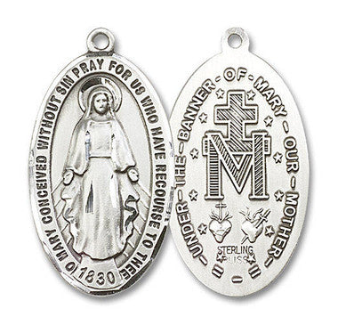 Extra Large Miraculous Medal - Sterling Silver Oval Pendant (0453SS)