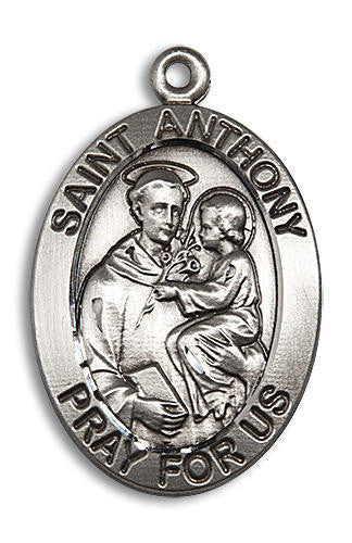 Extra Large St Anthony Medal - Sterling Silver Oval Pendant 0421SS