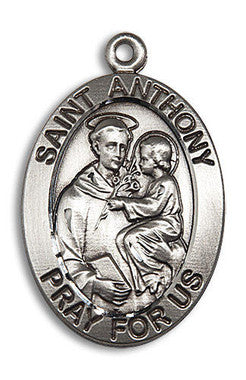 Extra Large St. Anthony Medal - Sterling Silver Oval Pendant (0421SS)