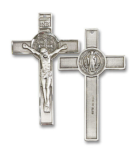 Extra Large St Benedict Crucifix Pendant - Sterling Silver 1 3/4 x 1 5738SS
