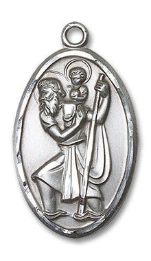 Extra Large St. Christopher Medal - Sterling Silver 1 3/8" x 3/4" Oval Pendant (1655SS)