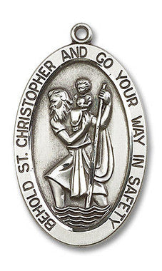 Extra Large St. Christopher Medal - Sterling Silver 1 5/8" x 1" Oval Pendant (5851SS)