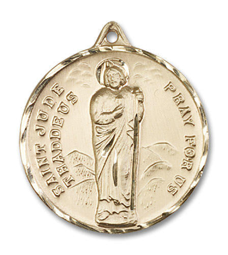 Extra Large St Jude Thaddeus Medal - 14kt Gold 1 3/8 x 1 1/8 Round Pendant 0203J